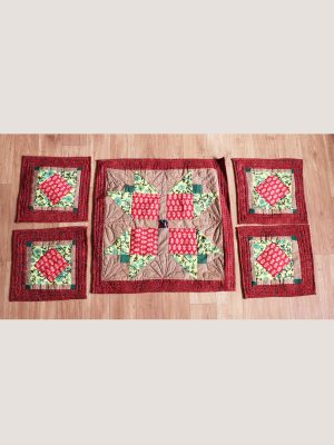Handblock Maroon Center piece with 4 coasters